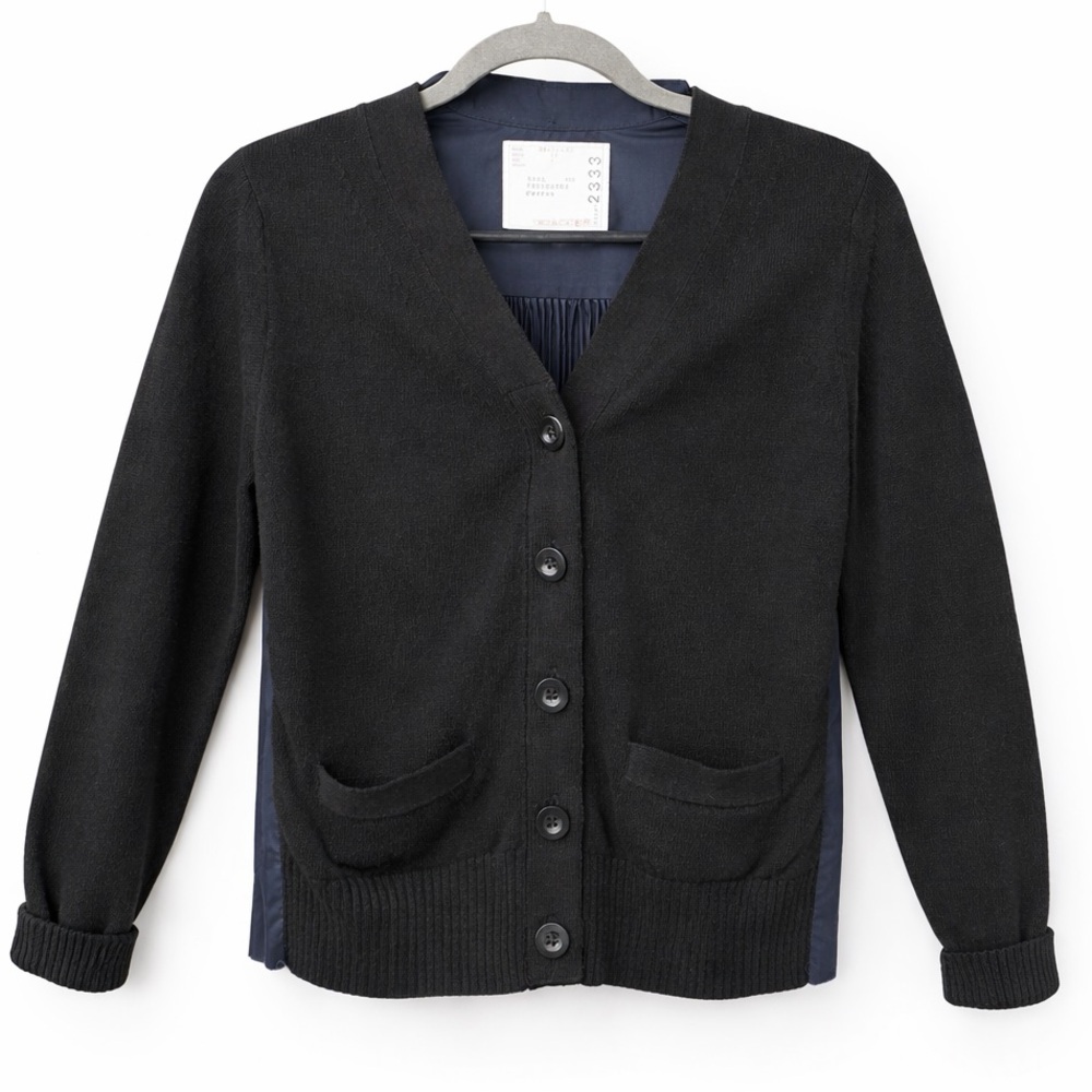 Sacai Wool Cardigan Pleated Accordian Back Sweater Shirt 2333 Cardi hybrid